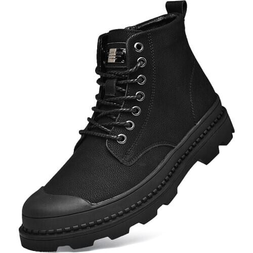 2020 Black Warm Winter Men Boots Genuine Leather Ankle Boots Men Winter Work Shoes Men Military Fur Snow Boots for Men Botas