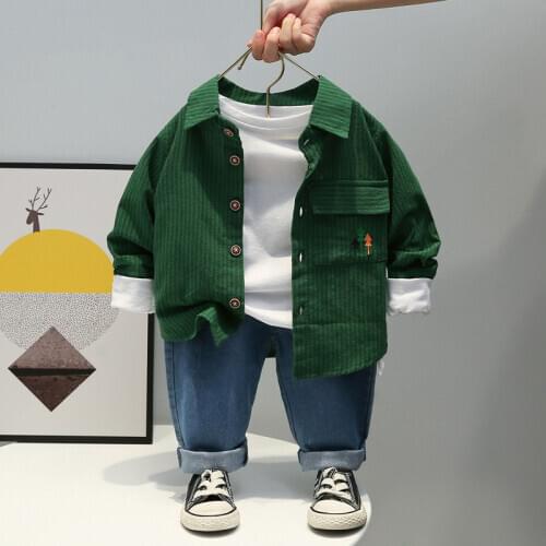 2020 Boys Autumn And Winter Clothes New Long-Sleeved Shirt Handsome Suit Baby 2 Shirt Casual Two-Piece Children Clothing 1-4st