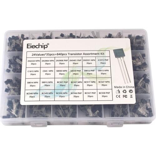 840pcs/set 24Values TO-92 Transistor Assortment Kit BC327 BC337 BC547 transistor 2N2222 3904 3906 C945 PNP/NPN transistors pack