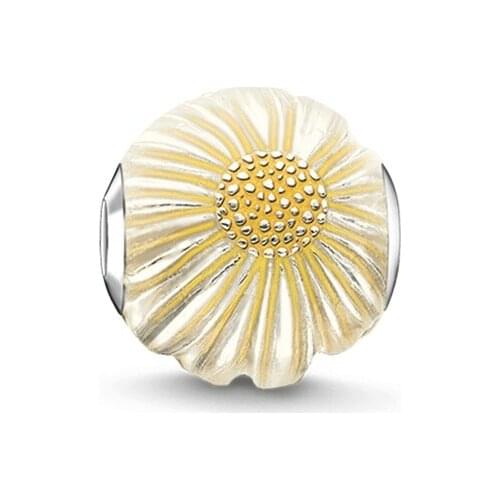 925 Sterling Silver Autumn Enamel Daisy Beads, Fashion Thomas Style DIY Beads for Ts Jewelry Making Fit Bracelets for Women Men