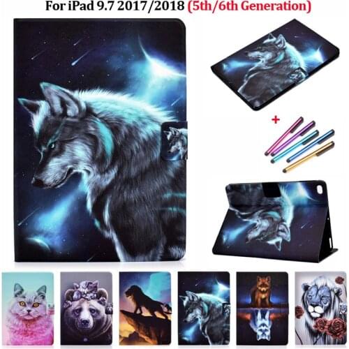 For iPad Case 5th 6th Generation Fashion Wolf Fox Animal Tablet Funda for iPad 9.7 2018 2017 Case for iPad 6 5 Air1 2 Coque+Gift