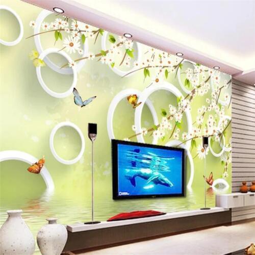 Decorative wallpaper Yellow romantic cherry blossom reflection 3D TV background wall