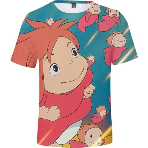Ponyo On The Cliff 3D Print T-shirt Men Women Summer Short Sleeve Harajuku T Shirts Anime Ponyo On The Cliff Boys Girls Top Tees