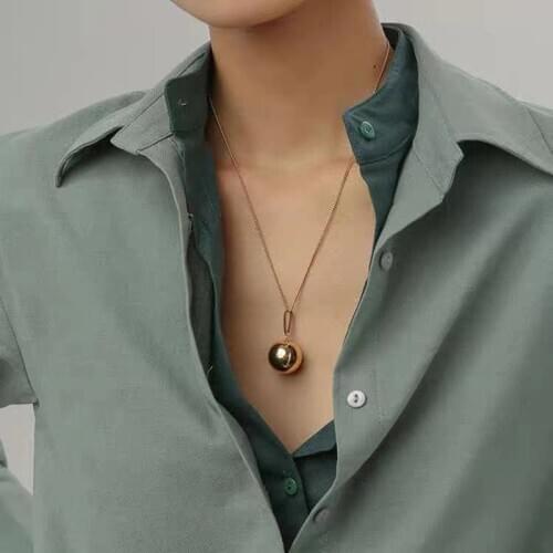 GSOLD New Simple Metal Small Round Ball Pendant Necklace Fashion Temperament Long Clavicle Thin Chain Necklace Women Jewelry