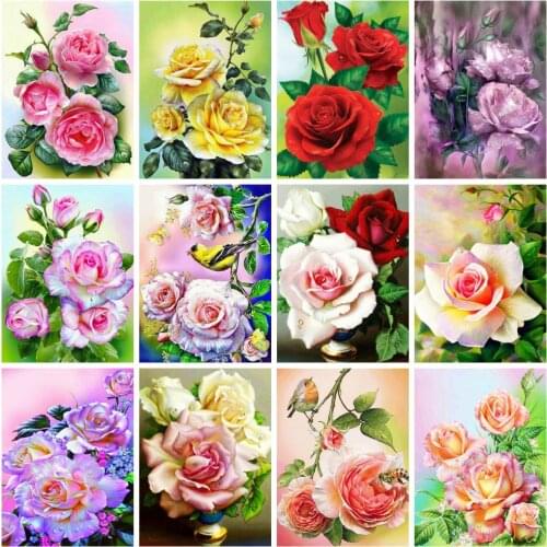 HUACAN Diamond Art Painting Flower DIY Diamond Embroidery Cross Stitch Rose Pictures Of Rhinestones Mosaic Sale Home Decor