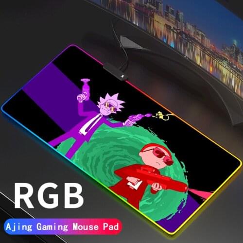 Anime Rick Gaming Mouse Pad Deco Gaming Lights Slipmat Rgb Rug Play Mat Morty Backlight Pc Gamer