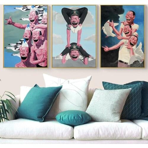 Canvas Painting Figure Paintings Picture yue minjun Laughing Man Art Posters And Prints Wall Pictures For Living Room