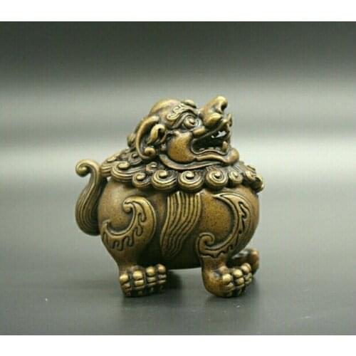 Chinese Antique Collection Brass Incense Burner Lion Ornaments Sculpture Statue