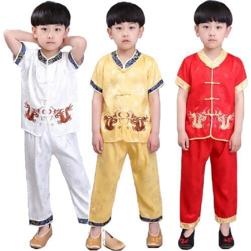 Chinese Spring Festival Traditional Children Tang Clothes Suit Embroidery Dragon Baby Boys Shirt Trousers New Year Costumes Tops