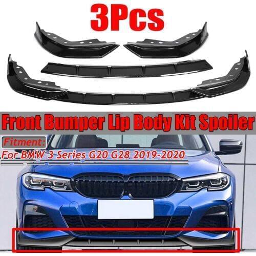 3PCS Carbon Fiber Look/ Black Car Front Bumper Splitter Lip Spoiler Cover Diffuser Body Kit For BMW 3 Series G20 G28 2019 2020