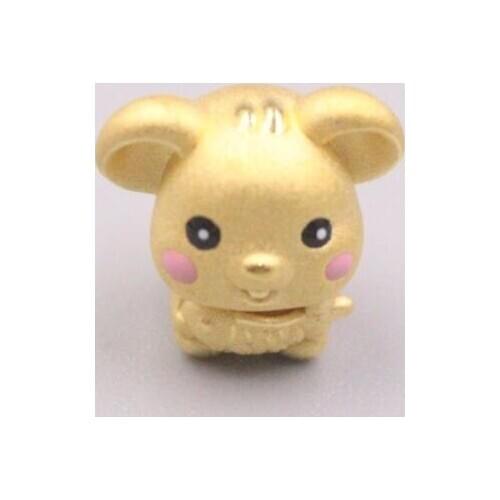 New Pure Solid 24K Yellow Gold Pendant 14x12mm Little Mouse Holding The Fish DIY Accessories Bead