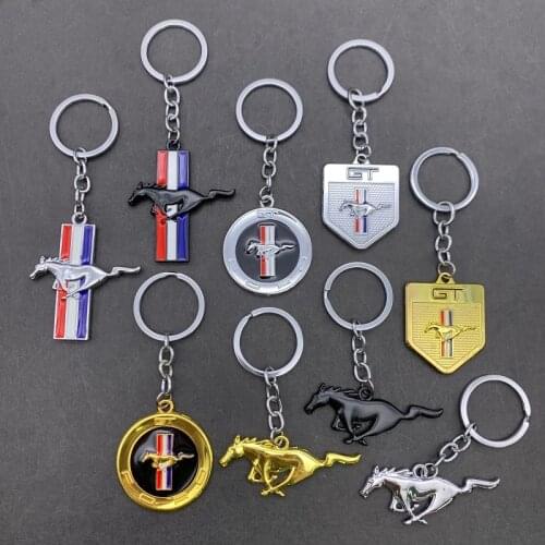 Metal Car Keychain bulk Running Horse Emblem Badge KeyChain keyring Key Chain for Ford Mustang Shelby GT 350 500 Cobra Car Styli