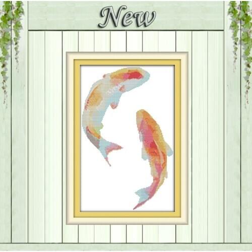 Watercolor fish animal decor painting counted printe on the canvas DMC 11CT 14CT kits DIY Cross Stitch embroider needlework Sets