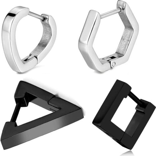 Unusual Earrings Men Punk Stainless Steel Earrings for Women Geometric Triangle Square Stud Earrings Pierced Push-Back Ear Plug