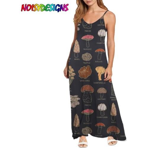 NOISYDESIGNS 2021 Loose Mushroom Print Long Dress Women Summer Sexy V-neck Dress Lady Sleeveless Maxi Beach Dresses