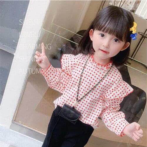 Toddler Girls Autumn Shirts 2021 New Arrival Korean Style Long Sleeve Heart Bottoming Shirt Fashion Cotton Kids Princess Tops