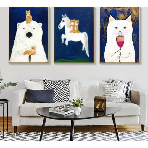 Japanese Cute Cat Posters Funny Prints Canvas Painting Cartoon Bear Nursery Wall Picture Baby Kids Bedroom Home Decoration