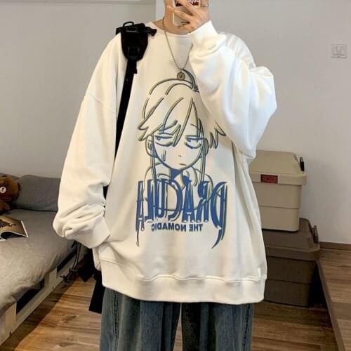 Plush white anime oversized sweatshirts trendy loose o-neck hoodie women clothes all-match autumn winter harujuku punk men tops