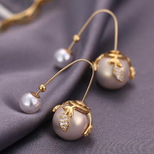 Imitation Pearl Beads Rhinestone Flower Copper Long Drop Earrings 2019 Brand Fashion Romantic Earring For Women Party Jewelry