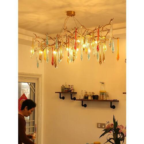 Light luxury restaurant chandelier simple modern copper branch lamp Nordic creative personality villa living room crystal lamps