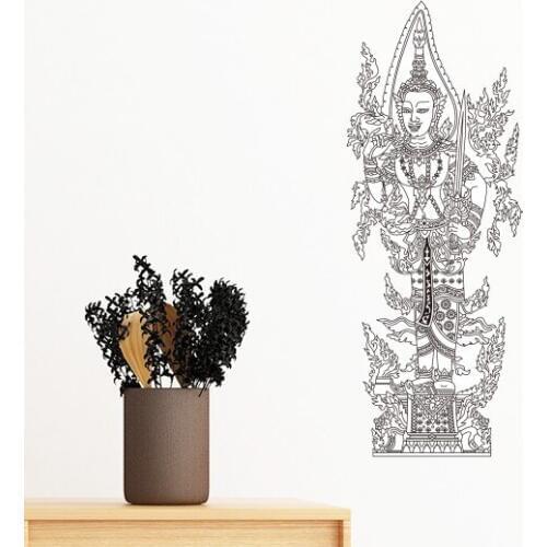 Kingdom of Thailand Thai Customs Black Outline Line drawing Buddha Wall Sticker Art Decals Mural DIY Wallpaper for Room Decal