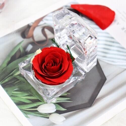 Eternal Rose Flower Ring Box Wedding Engagement Real Preserved Forever Rose Flower Case Gift for Love Jewelry Display Holder