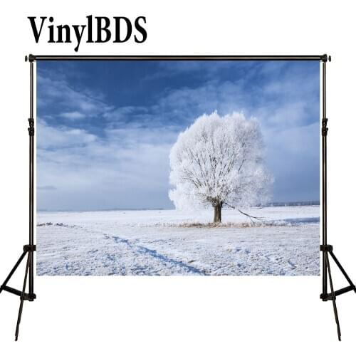 VinylBDS Backdrop Photography Winter One Snow Tree World Background Photography Scenery Blue Sky Backdrop For Photo Shoot