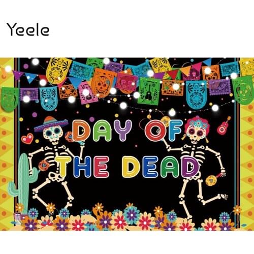 Yeele Day Of The Dead Backdrop Mexican Glitter Skull Guitar Flowers Photography Background Party Decor Photo Studio Photocall