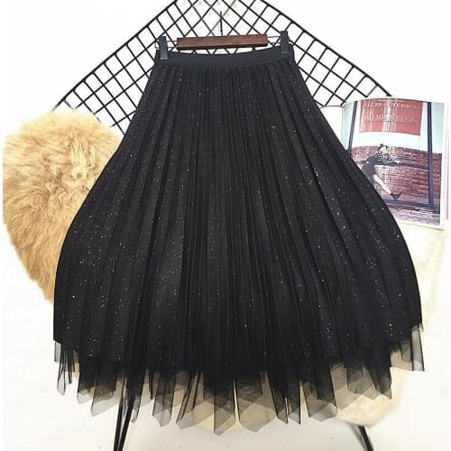 Women Skirt Irregular Mesh A-line Skirt Black Casual Elegant Midi Skirt Autumn Winter Spring Wear On Both Sides mujer faldas