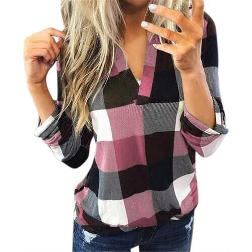 Shirts Women Casual Cotton Plaid Jacket Lapel Collar Thick Long Sleeve Plaid Shirt Women Slim Jacket Shirt Top Chemise Femme