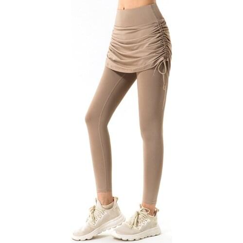 Women High-Waist Yoga Pants Fake Two-Piece Drawstring Bandage Half-Length Short Skirt Sports Pants Autumn New Running Culottes