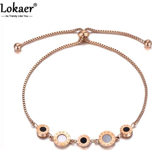 Lokaer New Titanium Stainless Steel Black/White Acrylic Shell Chain & Link Bracelets For Women Adjustable Size Bracelet B20019