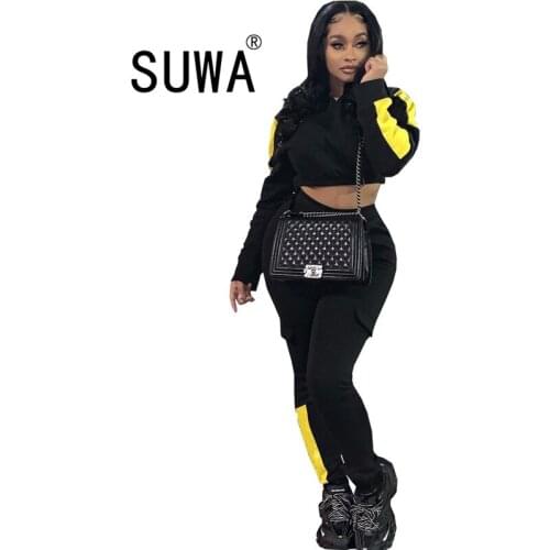 2020 Winter Women Sets Hooded Tracksuits Full Sleeve crop Top Pants Suits Two Piece Set Casual Sportswear Sexy Fitness Wear