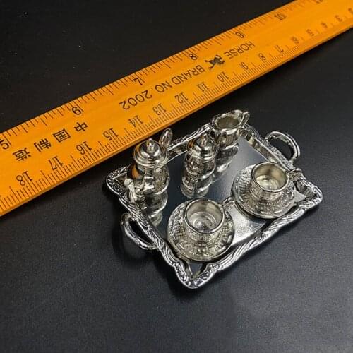 1/6 Scale WWII Metal Tea Cups with Tea Tray Set Models for 12''Figures Bodies Accessories DIY