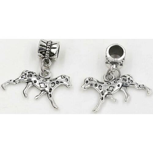 Hot Sale ! 10pcs Ancient Silver Plated Dalmatians Dog Dangle Bead fit European Style Charm Bracelets 24x25mm ab724