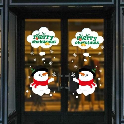 2 Lovely Cartoon Snowman Merry Christmas Wall Stickers For Shop Showcase Home Decoration Diy Xmas Festival Wall Art Glass Decals
