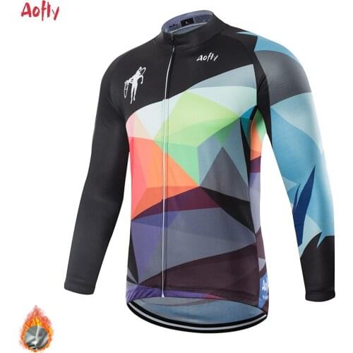 2021 AOFLY Winter Cycling Jersey Set Keep Warm Team Racing Sport Bicycle Jersey Mens Cycling Clothing Long Bike Jersey Maillot L
