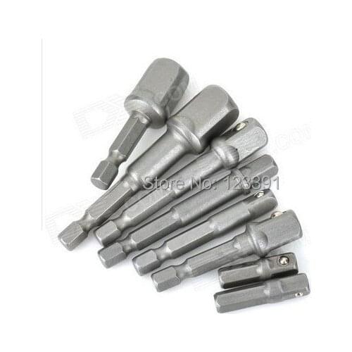 8PCS/SET 1/4" quick change to 1/4"3/8"1/2" with length 30-73mm Hex Shank Power Drill Nut Driver Socket Bit Bar Adapter Extension