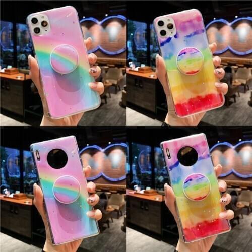 Glitter Case For Huawei P40 Lite shell for huawei honor 20 pro 10i 20i 8X 8A 9X 9A P20 Lite P30 Pro rainbow Soft Bracket Cover