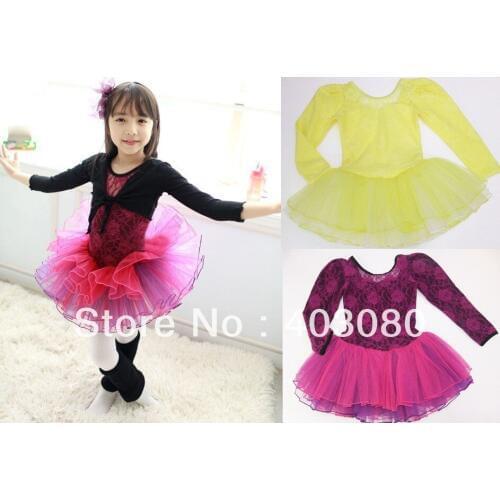 Fast shipping wholesale 4-8 years Korea yellow Long sleeve Childrens ballet skirt,girls braces skirt dancing dress