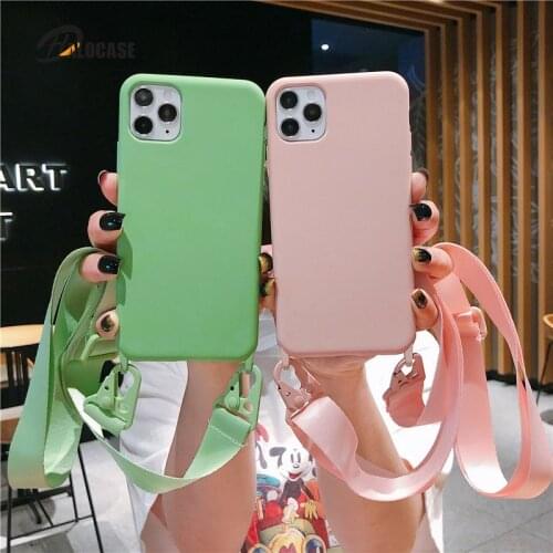 Shoulder strap lanyard Phone Case For iphone 12 mini 12Pro 11 11Pro Max X XR XS Max SE 7 8Plus Candy color soft silicone case