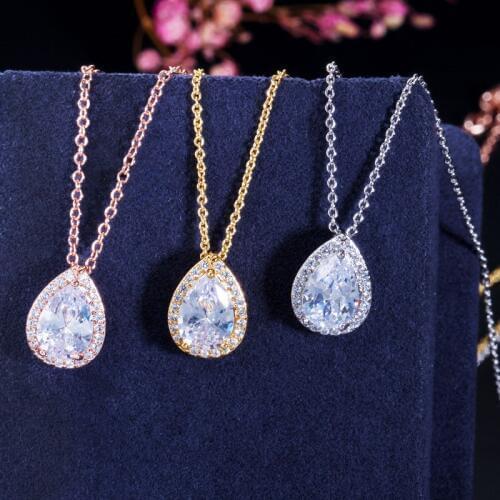 CWWZircons 2020 New Design Pear shaped Top Quality Cubic Zircon Link Chain Pendant Necklace for Laides Best Friend Gift CP011