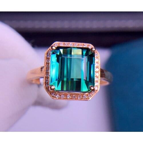 E326 Tourmaline Ring 3.8ct Fine Jewelry 18K Gold Natural Blue Tourmaline Gemstones Diamonds Female Rings for Women Fine Ring