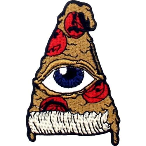 Embird Embroidered Patches For Jackets All Seeing Eye On Pizza Coyote Ceo-Friendly Handmade 3D Sew on Applique Badges