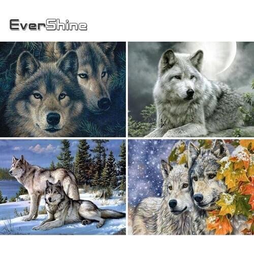 Evershine DIY Diamond Painting Wolf Diamond Mosaic Animal Full Set Rhinestone Pictures Diamond Embroidery Home Decoration Gift