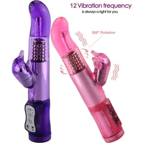 Powerful 12 Speeds + Rotation G Spot Dildo Rabbit Vibrator Dual Vibration Clitoris Stimulator Magic Massager Wand Adlut Sex Toys