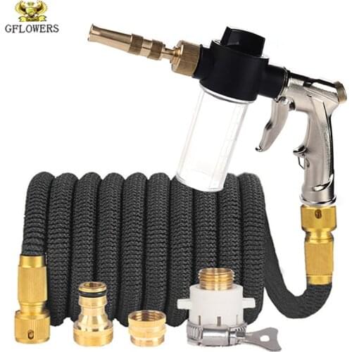 Flexible Magic Expandable Home Garden Water Hose High Pressure Car Wash Plastic Pipe With Foam Spray Gun For Watering Irrigation