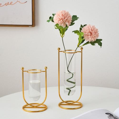 Hydroponic Iron Flower Vase Nordic Simple Flower Rack Bottle Ornament Plant Holder Glass Vase desktop home decor Christmas gift