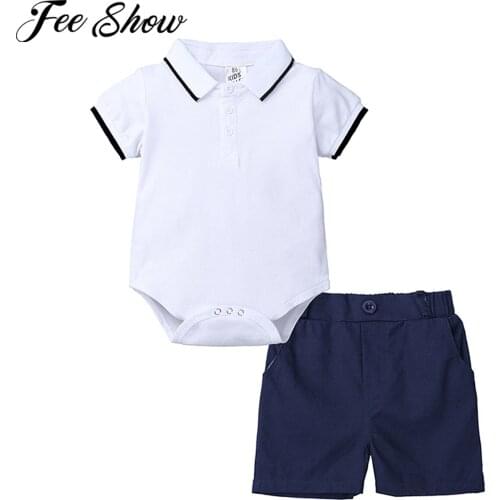 Summer Baby Boy Gentleman Outfit Formal Suits Boys Short Sleeves Romper Tops+Shorts 2Pcs Bebes Boy Clothing Wedding Birthday Set