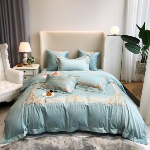European Style Embroidered Bedding Set 300TC Egyptian Cotton Silky Soft Queen King Size Pillowcases Sheet Set 4/7Pcs for Home